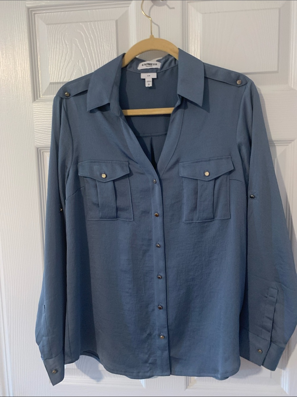 Express Dusty Blue Button-Front Blouse 💙💙